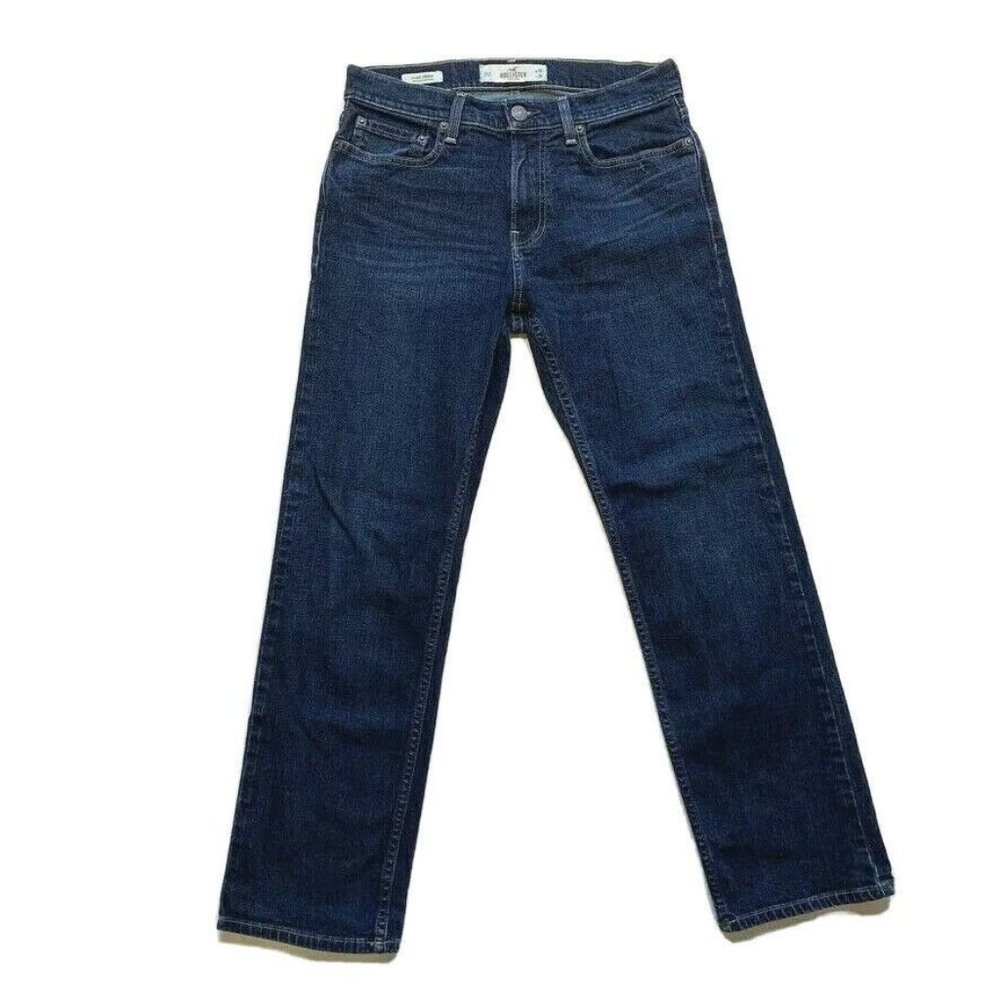 Hollister Epic Flex Classic Straight Jeans Men 29x30 Stretch Dark Blue Denim NEW